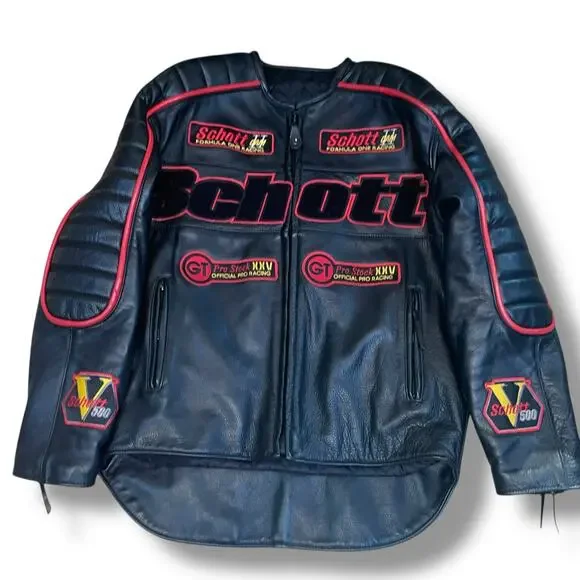 Schott NYC F1 Formula One Moto Racing Motorcycle Jacket Made IN USA XL Vintage